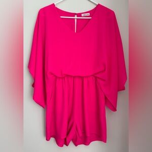 Main Strip Hot Pink Flutter-Sleeve Romper